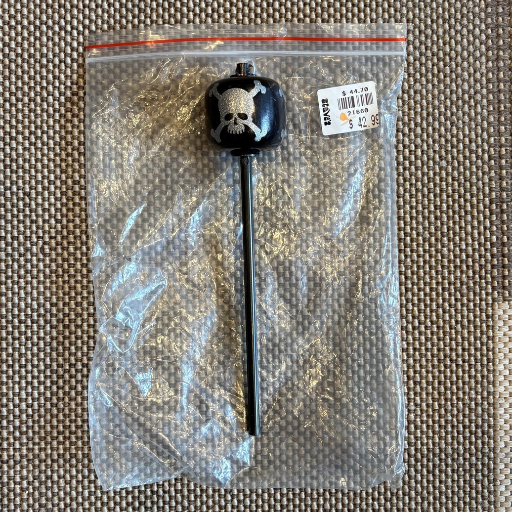 Danmar Black Wood Ball Bass Drum Beater Silver Skull