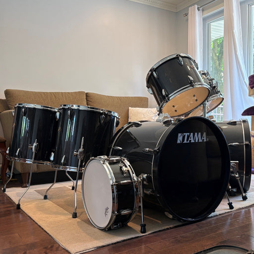 Tama Imperialstar Drum Set 7 pcs Hairline Black Double bass drum/Batterie 7mcx noir double grosses caisses- used/usagée