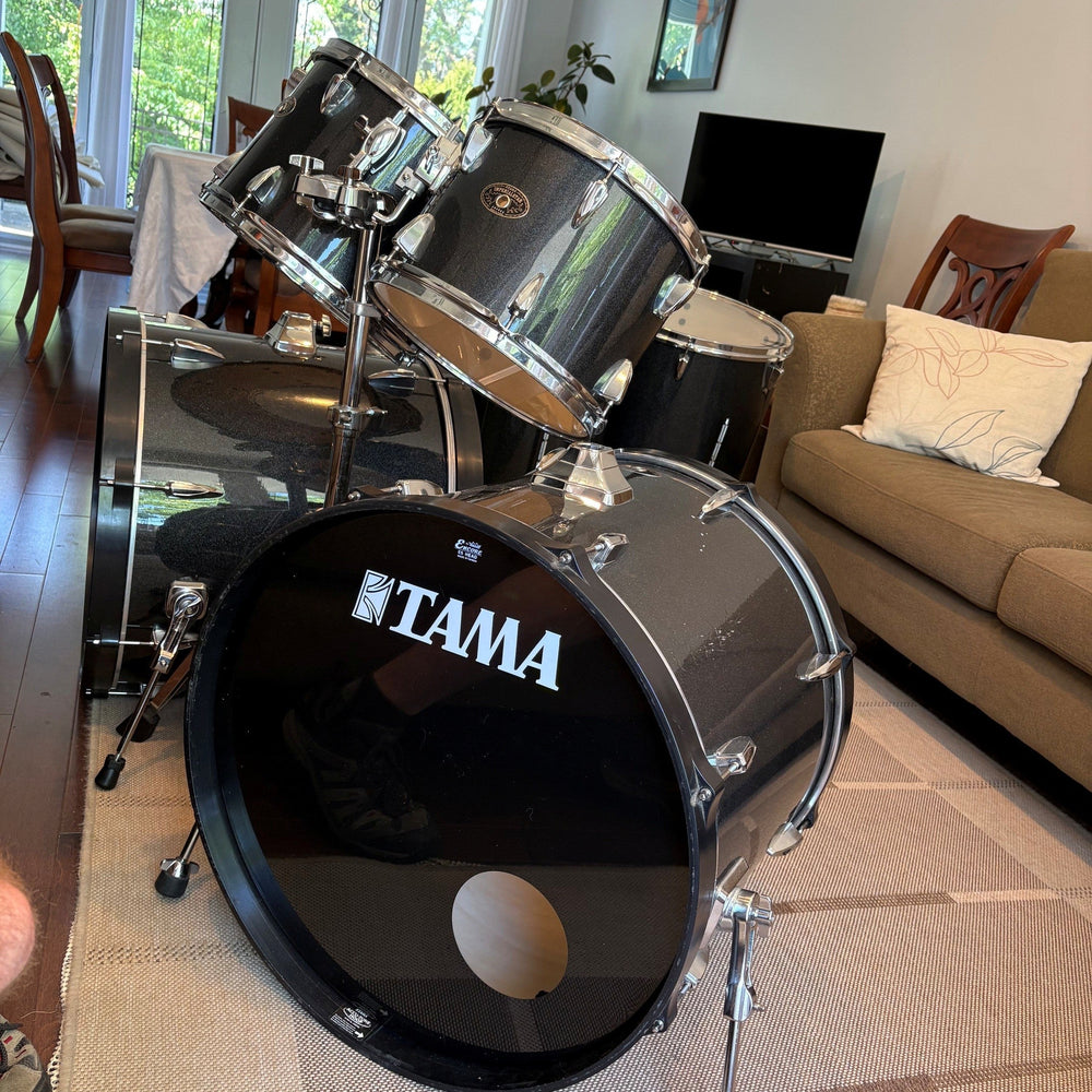 Tama Imperialstar Drum Set 7 pcs Hairline Black Double bass drum/Batterie 7mcx noir double grosses caisses- used/usagée